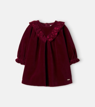 Embroidered cotton velvet dress | Chloé Kids