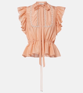 Ruffled lace-trimmed silk top | Chloé