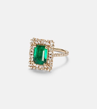18kt gold (750/1000) ring with emerald and diamonds | Suzanne Kalan