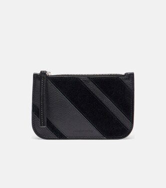 Pocket suede-trimmed leather card holder | Phoebe Philo