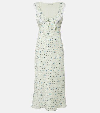 Lace-trimmed floral silk midi dress | Alessandra Rich