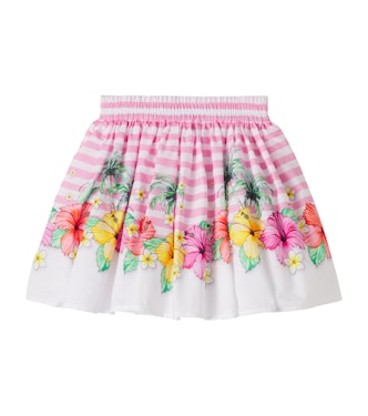 Floral striped tulle-trimmed cotton skirt | Monnalisa
