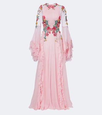 Embellished floral-appliqué silk gown | Costarellos