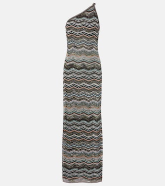 Zigzag one-shoulder lamé maxi dress | Missoni