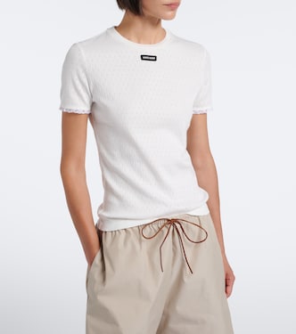 Pointelle cotton T-shirt in white - Miu Miu | Mytheresa