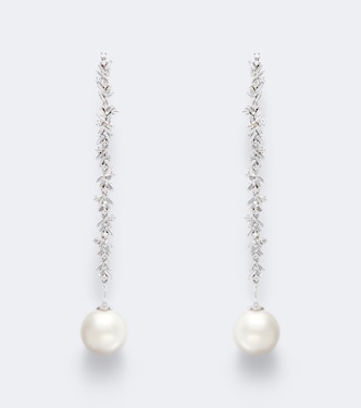 18kt white gold drop earrings with diamonds and pearls | Suzanne Kalan