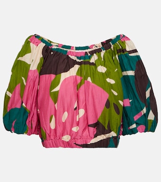 Britney printed cotton and silk top | Velvet