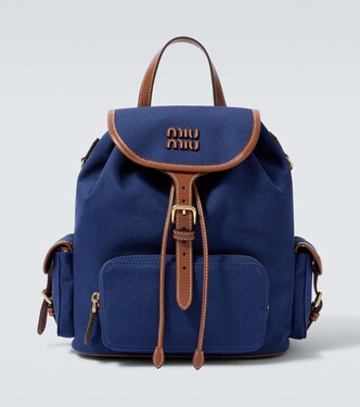 Leather-trimmed canvas backpack | Miu Miu