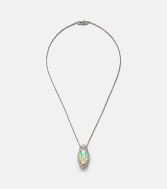 Reign Supreme 18kt white gold pendant necklace with diamonds and opal | Yeprem