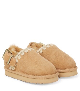 Embroidered shearling-lined suede clogs | Mou Kids