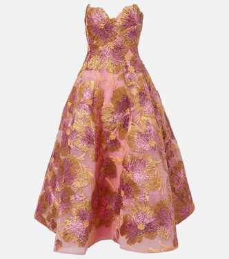 Besticktes Midikleid aus einem Raffiabastgemisch | Monique Lhuillier