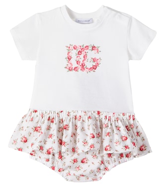 Baby DG floral cotton poplin dress and bloomers set | Dolce&Gabbana Kids