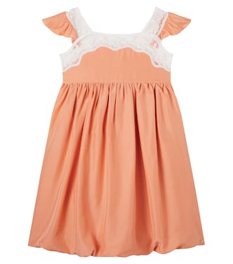 Lace-trimmed silk dress | Chloé Kids