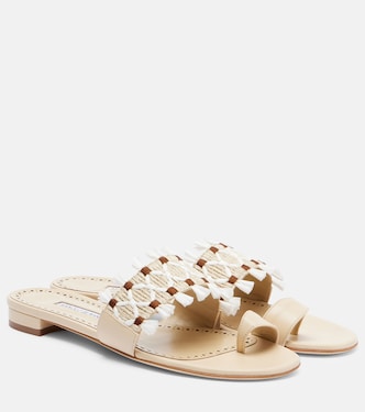 Brava raffia-trimmed leather sandals | Manolo Blahnik