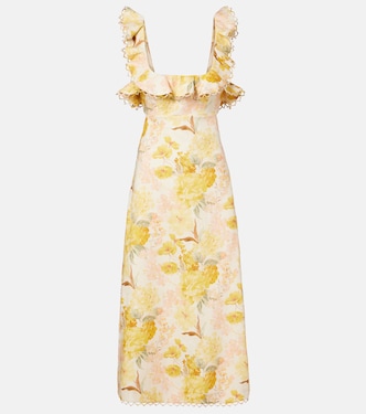 Vestido midi Como de lino floral | Zimmermann