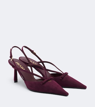Bow-detail suede slingback pumps | Prada