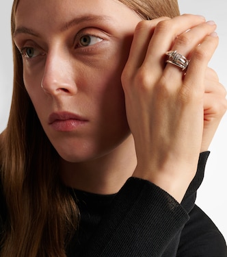 Gemini sterling silver ring with white diamonds in silver