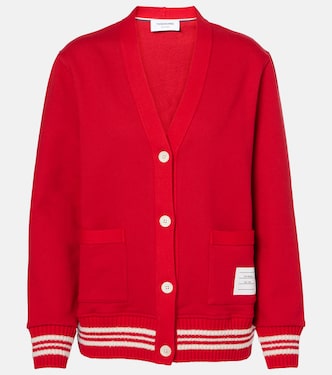4-Bar bouclé-trimmed cotton cardigan | Thom Browne