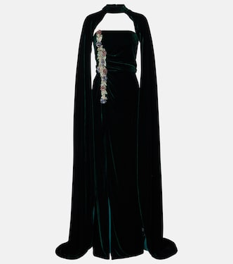Brisha caped embellished velvet gown | Costarellos