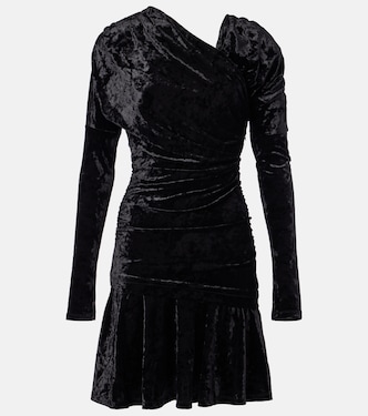 فستان قصير غير متماثل من المخمل بكشكشة  | Ganni