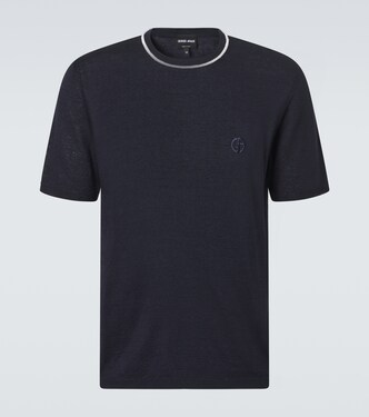 Logo linen and silk T-shirt | Giorgio Armani