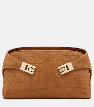 Hug Mini croc-effect suede clutch | Ferragamo