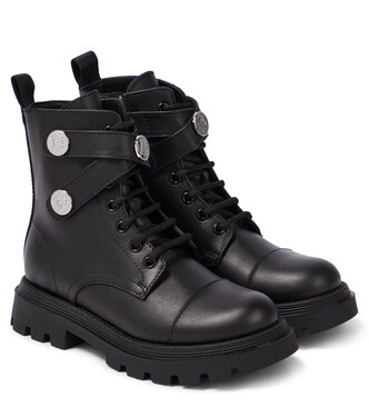 Logo leather boots | Balmain Kids