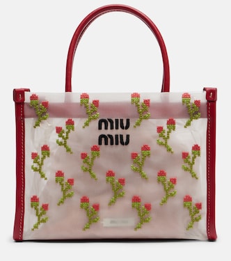 Sac à main en mesh à finitions en cuir | Miu Miu