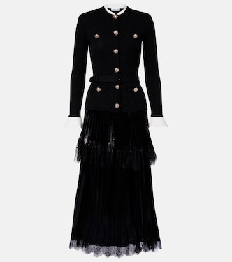 Embellished pleated lace-trimmed midi dress | Self-Portrait