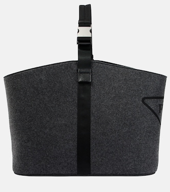 Logo leather-trimmed felt log carrier | Prada