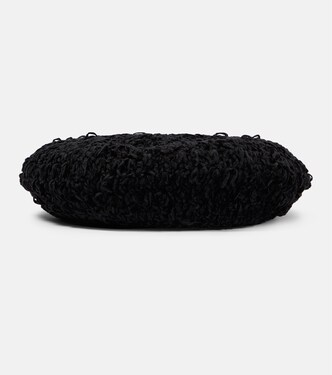 Embroidered crochet velvet beret | Ganni