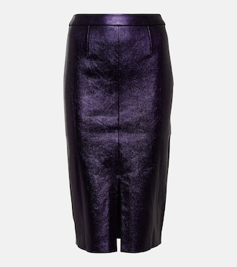 Carmen metallic leather midi skirt | Stouls