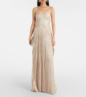 Kamina cutout silk tulle bustier gown in beige - Maria Lucia Hohan
