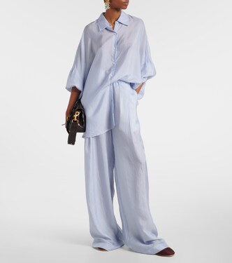 Striped wide-leg pants in blue - Dries Van Noten | Mytheresa
