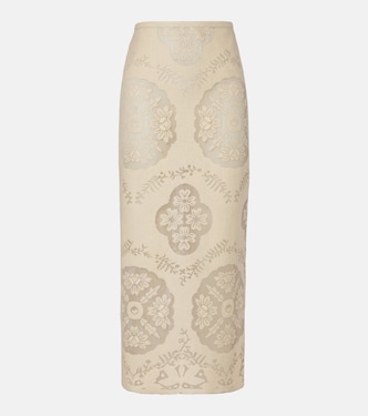 Floral cotton-blend midi skirt | Valentino