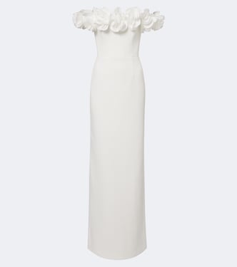 Odetta floral-appliqué crêpe gown | Rebecca Vallance