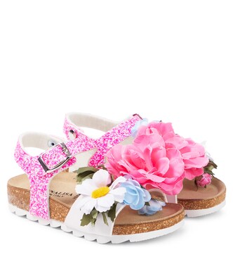 Floral-appliqué glitter sandals | Monnalisa