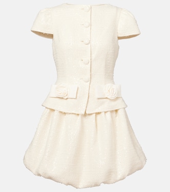 Bow-detail sequined bouclé minidress | Self-Portrait