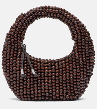 Reef Small beaded leather-trimmed top-handle bag | Staud
