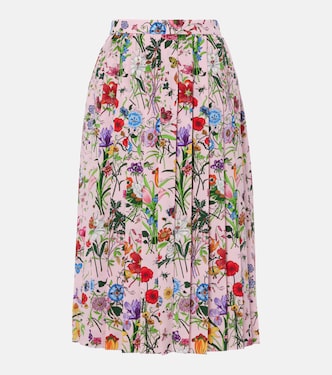 Falda midi Gucci Flora de seda floral plisada | Gucci