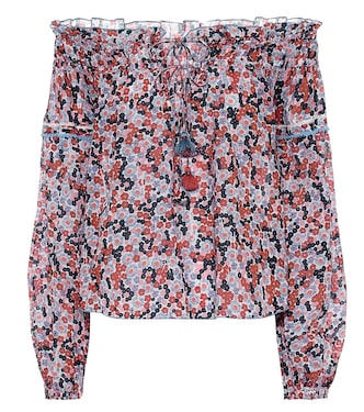 Top imprimé en coton à encolure bardot | Poupette St Barth