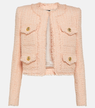 Chaqueta cropped de tweed con flecos | Balmain