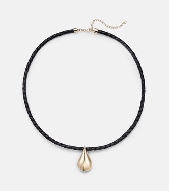 Collana Water Droplet in oro 14kt e pelle | Mateo
