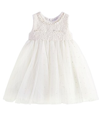 Baby polka-dot bouclé and tulle dress | Monnalisa