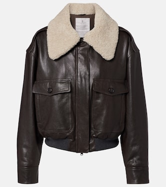 Shearling-trimmed leather bomber jacket | Brunello Cucinelli