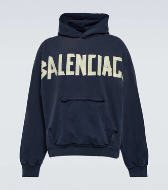 Tape logo cotton jersey hoodie | Balenciaga