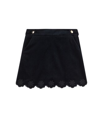 Scalloped cotton velvet skirt | Chloé Kids