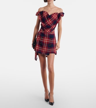 Sunday off-shoulder plaid bustier top in red - Vivienne Westwood