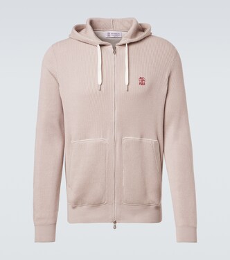 Logo ribbed-knit cotton zip-up hoodie | Brunello Cucinelli