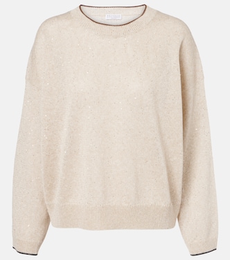 Pullover aus einem Leinengemisch mit Pailletten | Brunello Cucinelli